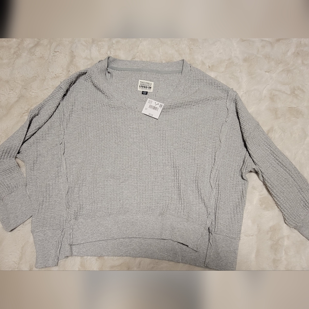 American Eagle Outfitters "Big Hug" Light Gray Women's Waffle Knit Sweater
